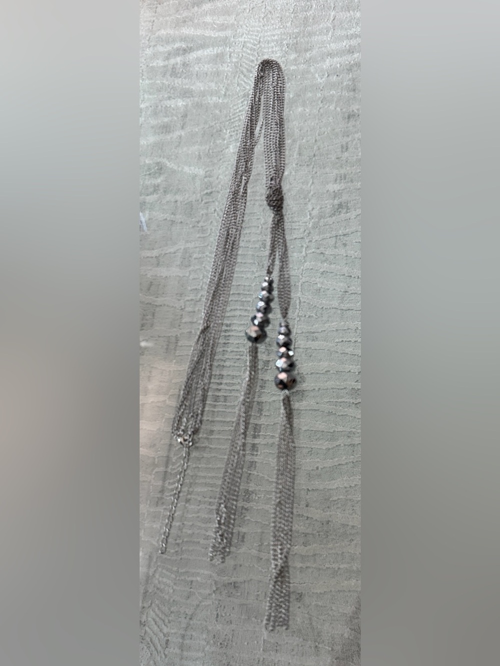 Silver Multi-Strand Tassel Necklace with Bead Accents